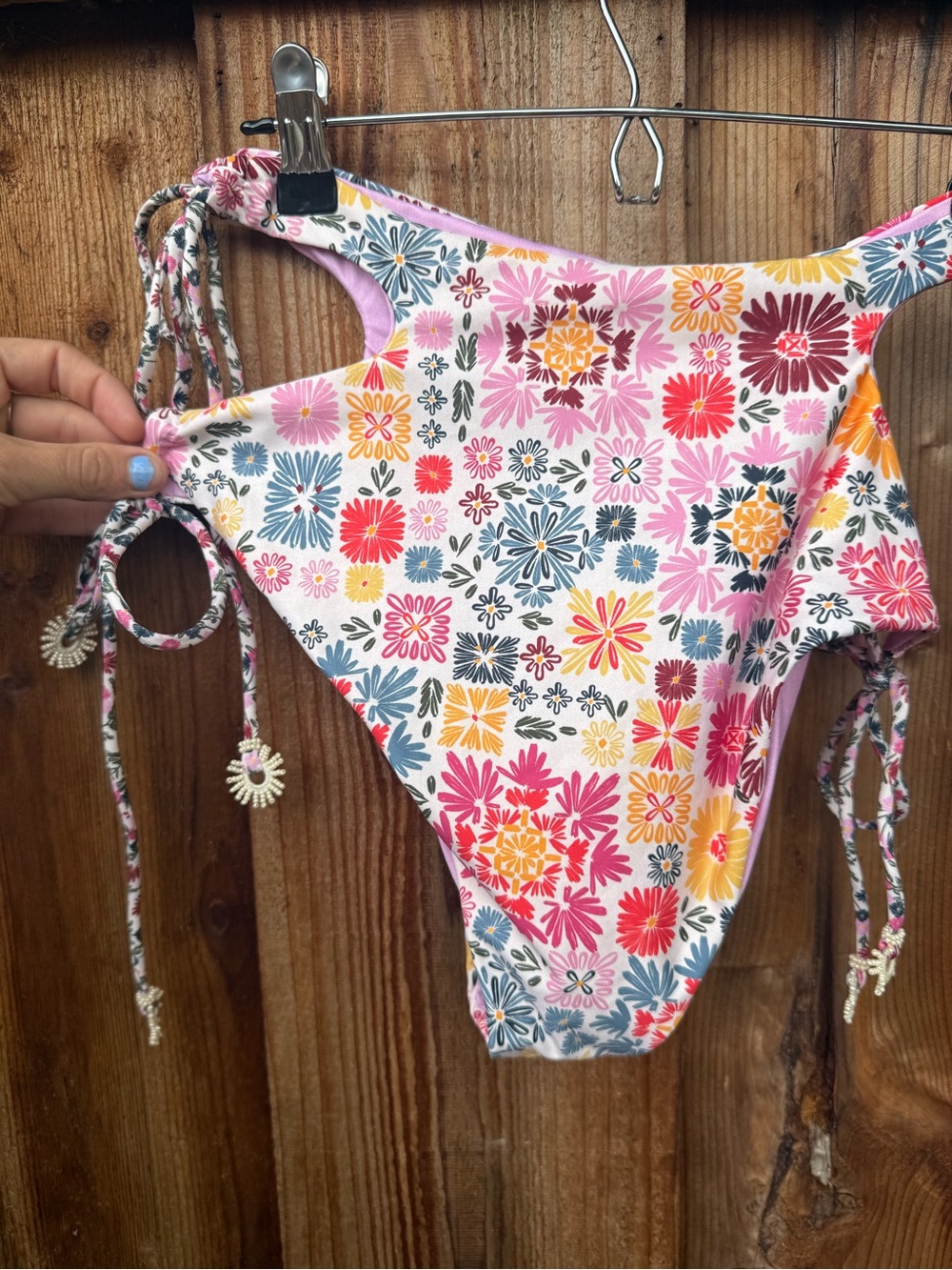 Agua Bendita Floral Tie-Side Bikini Bottom in Pink, Yellow, Red, Blue - Picture 3 of 4